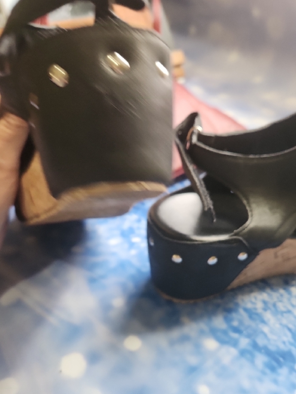 Black Open-Toe Wedge Sandals with Ankle Strap - Picture 5 of 10